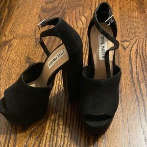 STEVE MADDEN SASSY BLACK SUEDE PLATFORM HEELS 5